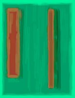 Abstract schilderij met groene en oranje kleurvlakken