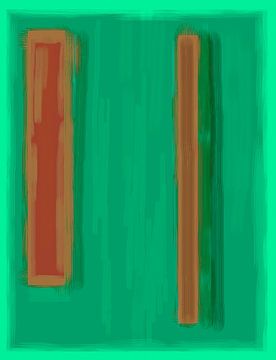 Abstract schilderij met groene en oranje kleurvlakken van Rietje Bulthuis