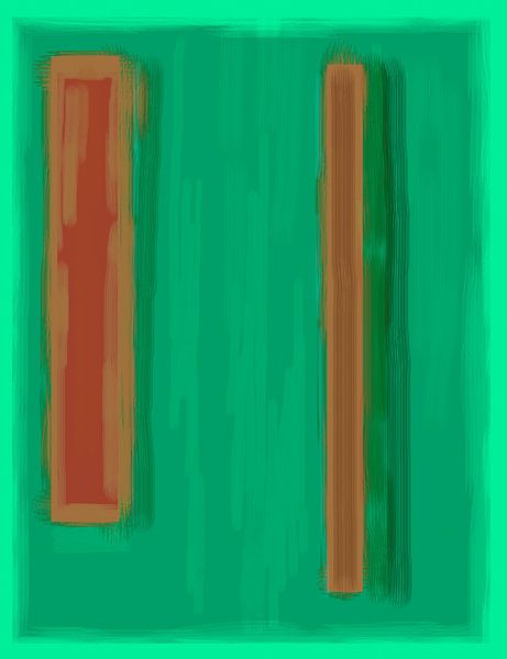 Abstract schilderij met groene en oranje kleurvlakken van Rietje Bulthuis