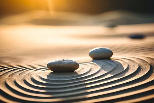 zonsondergang over zand en stenen