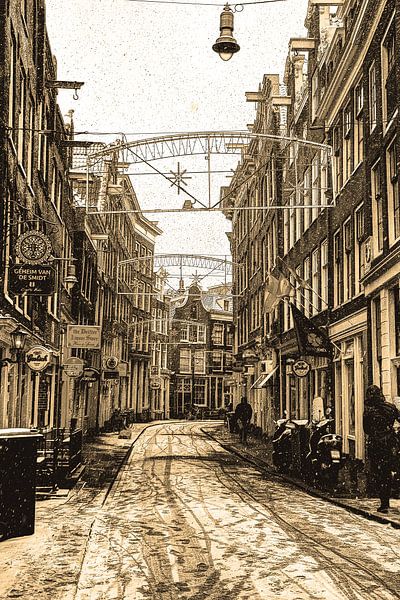 Zeedijk  Amsterdam Sepia Winter van Hendrik-Jan Kornelis