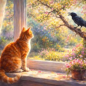 Katze und Vogel von Linda de Klein