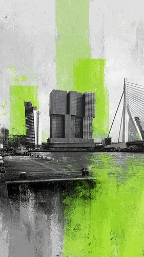 Rotterdam Skyline with Green Abstract Accents