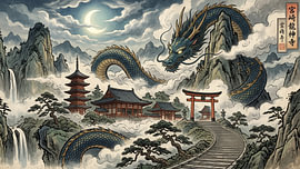 Der mystische Drachenschrein über den Wolken des heiligen Berges von my pixel art