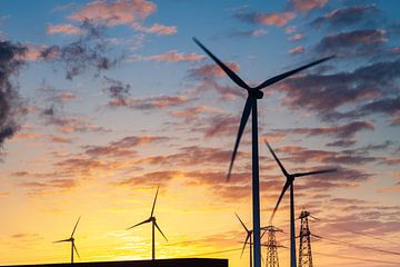 Windturbines bij zonsopkomst