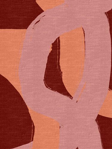 Roze en donker terracotta. Abstracte lijnen en vormen in levendige kleuren.