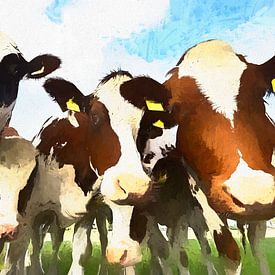 cows close up with watercolor effect by Michel Seelen