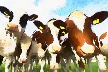cows close up with watercolor effect