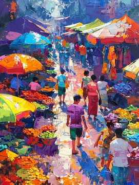 Lively market scene by Christian Ovís