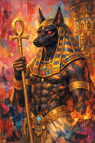Anubis Egyptische God schilderij.