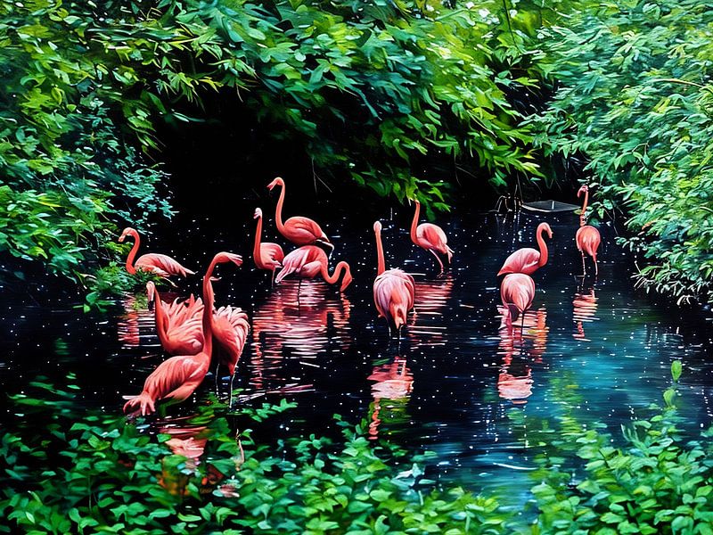 Flamingos in einer ruhigen Lagune von Sergio Pazzano