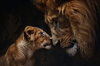 Majestic lion with its cub