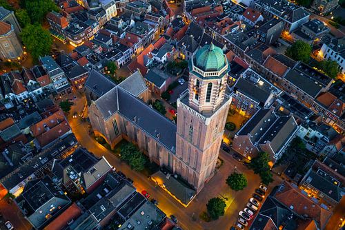 Zwolle Peperbus toren luchtfoto tijdens een zomerse zonsondergang