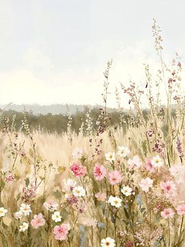 Pastel wildflowers field Art by IamHome Studio