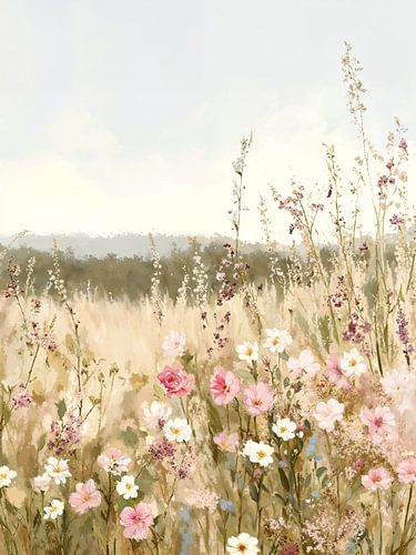 Pastel wildflowers field Art