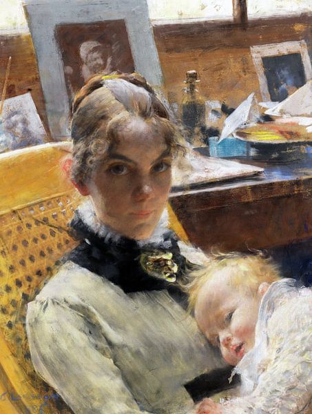 Carl Larsson,The artist's wife and their daughter by finemasterpiece