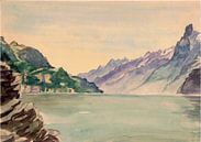 Bergsee / See / Gebirge / Berge -  Aquarell gemalt von VK (Veit Kessler) von ADLER & Co / Caj Kessler Miniaturansicht