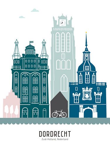 Skyline illustratie stad Dordrecht in kleur