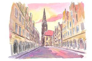 Münster Deutschland Altstadt Prinzipalmarkt Szene in der Abenddämmerung
