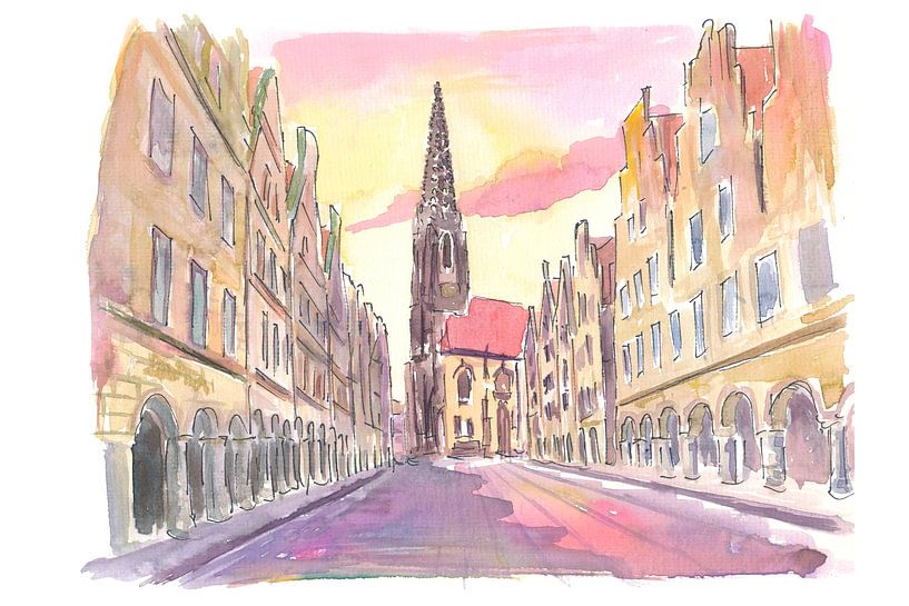 Münster Duitsland Oude Stad Prinzipalmarkt Scène bij schemering van Markus Bleichner