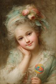 Baroque Girl with Lollipop - Merry Painting by Peter Pen Drawings and Paintings
