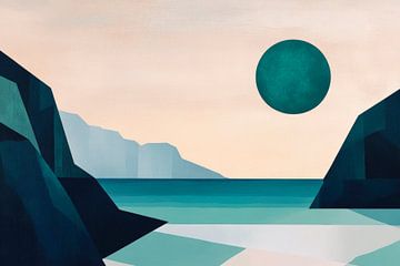 Minimalist coastal landscape with sun by Poster Art Shop