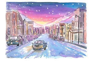 Park City Utah Romantische Winter Nacht Straßenszene