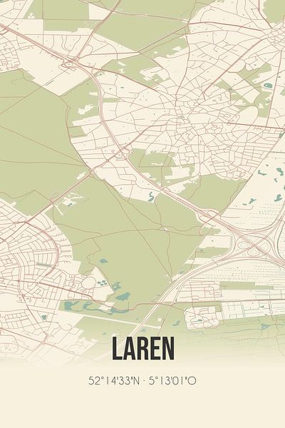 Vieille carte de Laren (Noord-Holland) par Affiches de lieux