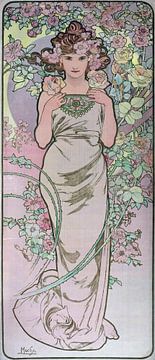 Vrouw, getekend met bloem (lelie) - Alphonse Mucha, 1898 van Atelier Liesjes