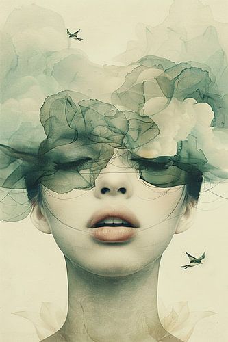 Dreamscape Serenity | Japandi watercolor portrait