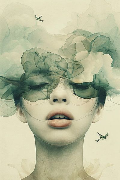 Dreamscape Serenity | Japandi watercolour portrait by Marijke Trienekens