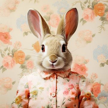 Portret mevrouw Konijn konijnenportret kunst print van Vlindertuin Art