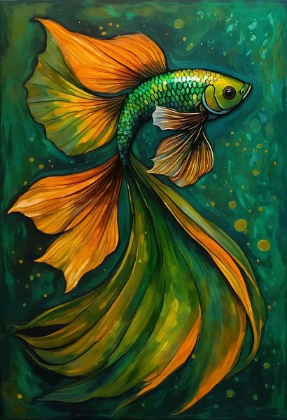 Betta Fish - Green and Orange by MIROKKU