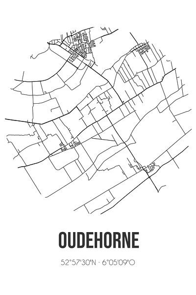 Oudehorne (Fryslan) | Map | Black and white by Prints of Place