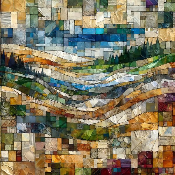 Mosaik Universelle Landschaft mit spitzen Bäumen von Lois Diallo