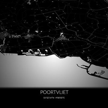 Carte en noir et blanc de Poortvliet, Zélande. sur Rezona