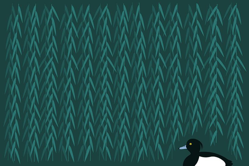 Tufted duck under willow branches by Studio Mattie