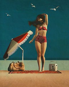 Strand Pinup Kunst - Mädchen und Möwen