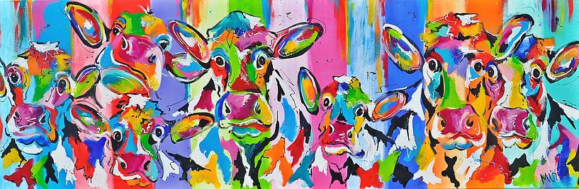 Koeien en kalveren Hedendaags kleurrijk . van Kunstenares Mir Mirthe Kolkman van der Klip