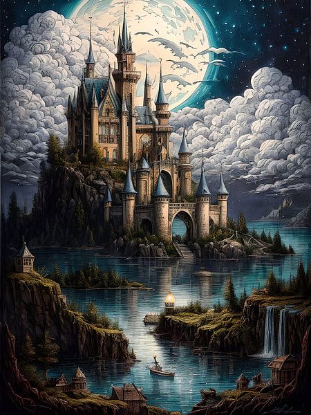 Ein Märchenschloss bei Vollmond von Retrotimes