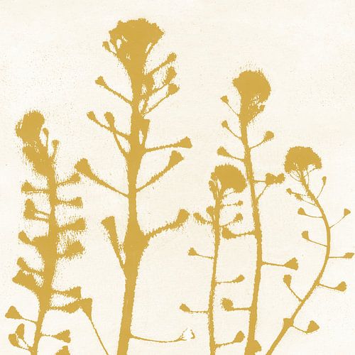 Natuurlijk leven. Moderne botanische kunst in pasteltinten. Okergele bloemen