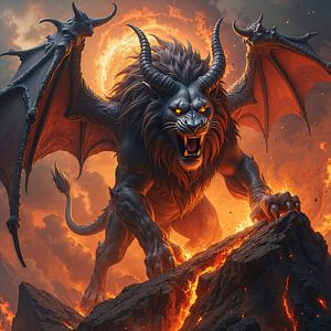 Dark Fantasy Edition: KARONYX - Der Manticore des Teufels über dem Feuerabgrund | Kunst & Fine Art Prints