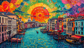 Lebendige Szene an einem venezianischen Kanal bei Sonnenuntergang von Joseph S Giacalone Photography