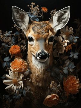 Deer in autumn | flowers by Eva Lee