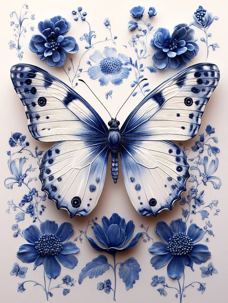 Delft Blue Butterfly Tile by Studio Ypie