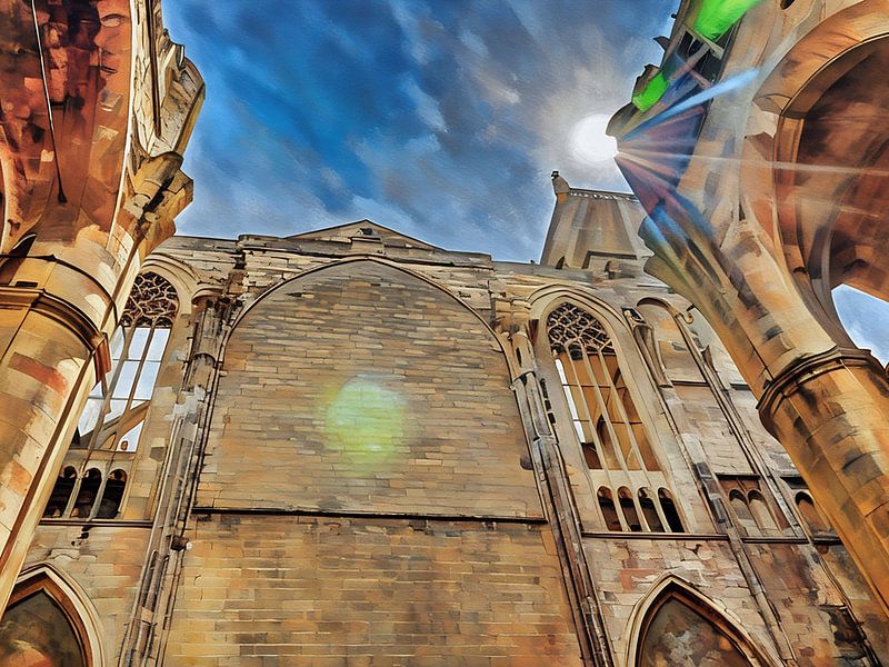 Stenen boog en toren in Narbonne van Sergio Pazzano