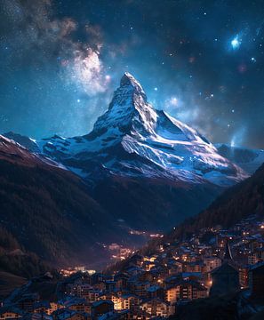 Sterrenhemel Zwitserse bergnacht van fernlichtsicht