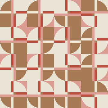 Modern abstract geometrisch patroon in koraalroze, bruin en wit nr.  6 van Dina Dankers