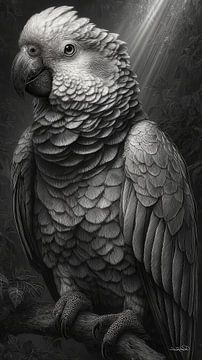 zwart-wit papegaai-kaketoe-ara van Gelissen Artworks