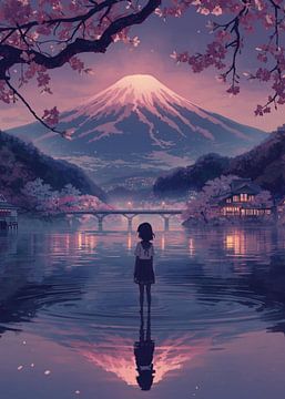 Weerspiegeling van de berg Fuji Japans